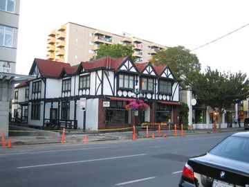 Tudor-style shopfronts on Fort Street’s Antique Row in Harris Green