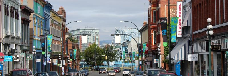 Heritage shopfronts along Johnson Street in downtown Victoria